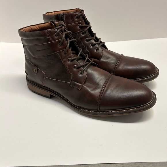 STEVE MADDEN MADDEN "DYLAN" MENS US 12 BROWN ZIP-SIDE LACE-UP BOOTS DRESS BOOTS - Picture 1 of 14